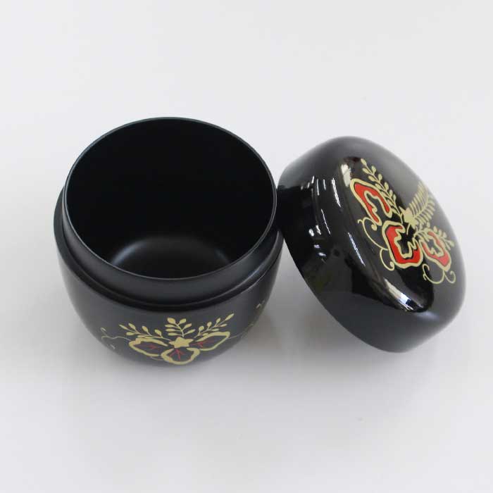 茶道具 棗 おけいこ用 プラスチック 中棗 【 黒/柄おまかせ 】