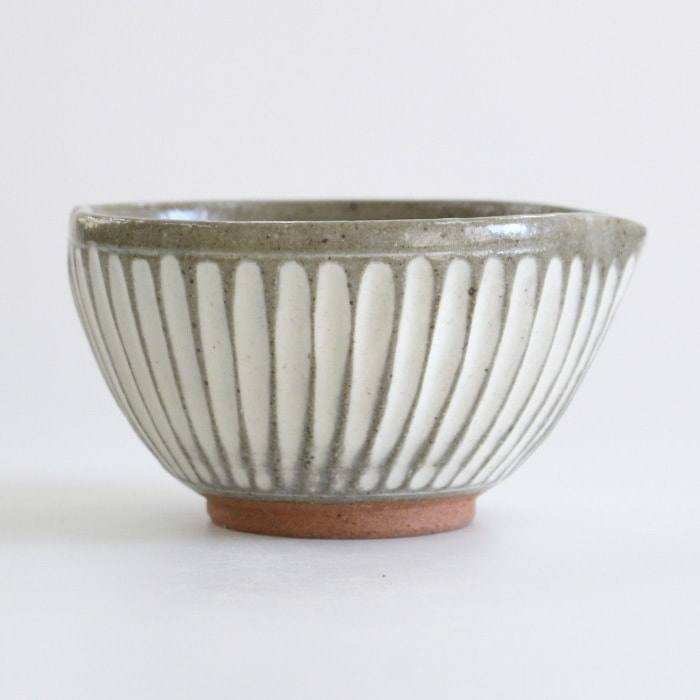 茶道具 抹茶茶碗 片口抹茶碗 正村作 削ぎ粉引 美濃焼 （Y-3095）