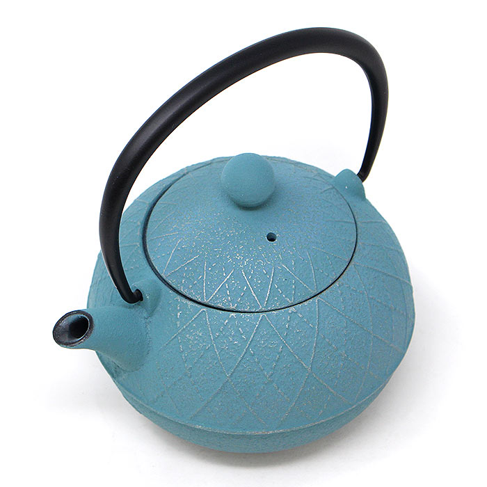 南部鉄器 カラー急須（アーガイル/ターコイズブルー）内部ホーロー加工