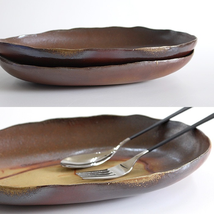 ○【2508】94..足つき 楕円皿…備前焼 2508】足つき楕円皿…備前焼