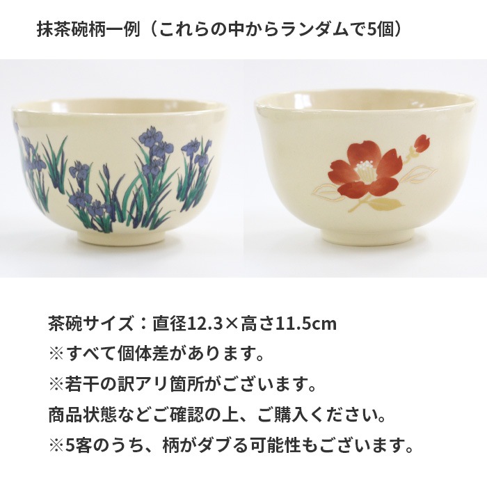 抹茶茶碗 仁清写し おけいこ茶碗 絵付 5客 柄ランダム【訳あり