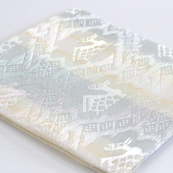 茶道具 江戸期 大型古材短冊掛 古裂装飾 裏透かし彫り『日月』★時代物★希少品 茶道具 名物裂 古帛紗 紗 有栖川鹿紋 （ありすがわしかもん）