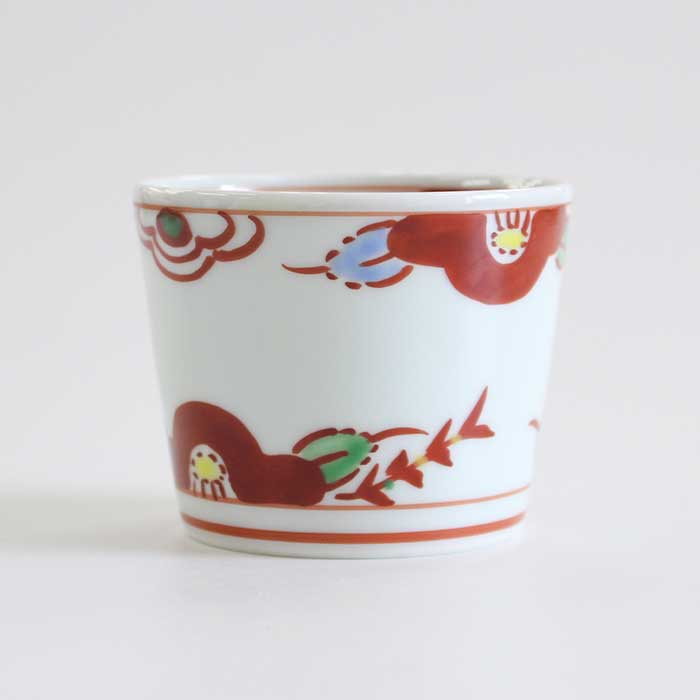 渓山窯 有田焼 そば猪口 赤絵椿 [ 電子レンジOK ]