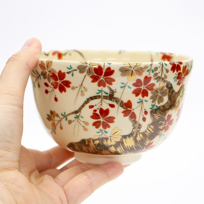 茶道具 抹茶茶碗 宮地英香作 仁清 枝垂桜（z）