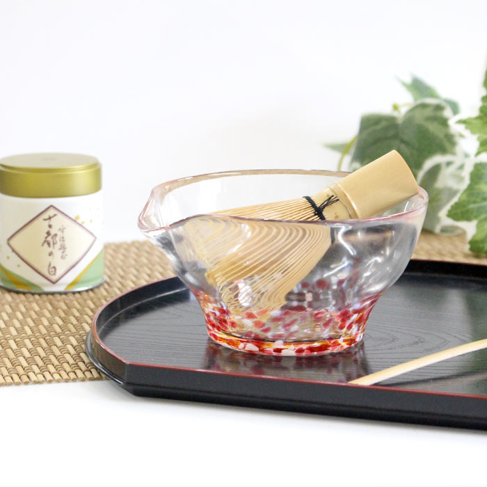 茶道具 抹茶茶碗 ガラス 松ヶ岡ガラス 片口抹茶碗 すもも