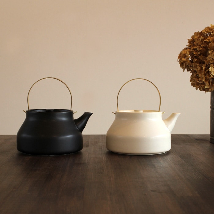 かもしか道具店 萬古焼 陶のやかん こぶり 【 黒/白 】
