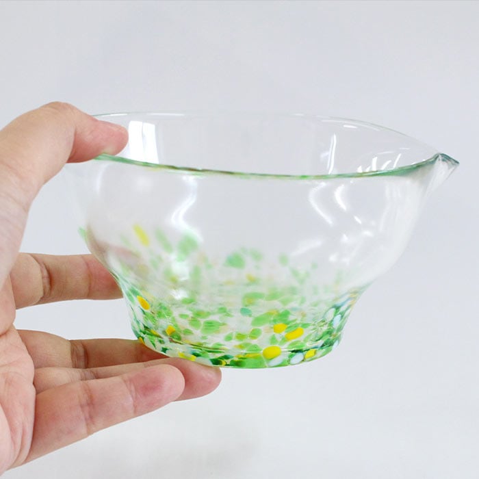 茶道具 抹茶茶碗 ガラス 松ヶ岡ガラス 片口抹茶碗 わかくさ