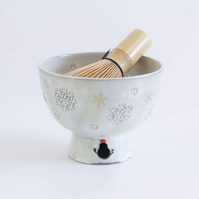 茶道具 抹茶茶碗 清和窯 粉引 雪花
