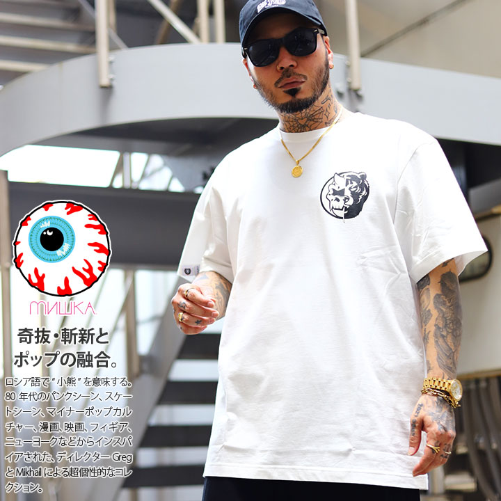 ミシカTシャツ アシンメトリー MISHKA Tシャツ 半袖 メンズ 黒 白 M-2XL 大きいサイズ ミシカ