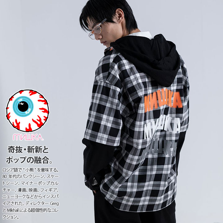 MISHKA 長袖シャツ メンズ レディース 春秋冬用 黒 M-XL 大きいサイズ 