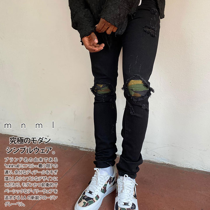 mnml バイカーデニム ブラック スリムフィット ライダーススタイル
