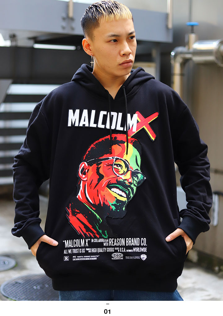 REASON × マルコムX 公式 パーカー 長袖 裏起毛 フーディ
