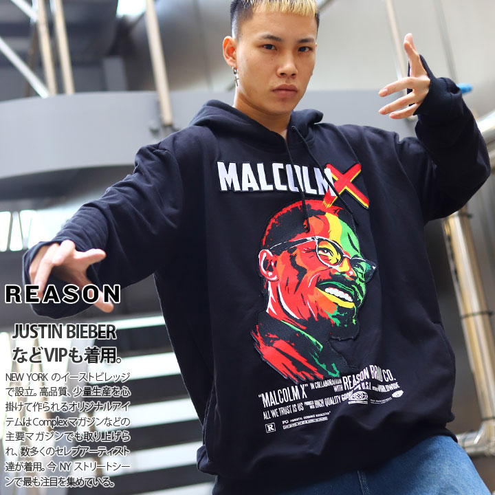 REASON × マルコムX 公式 パーカー 長袖 裏起毛 フーディ トップス