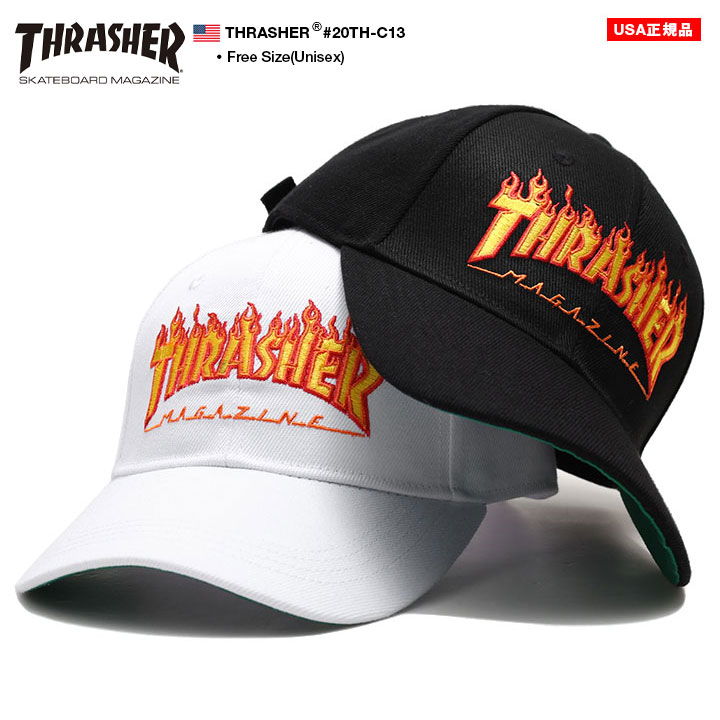 Thrasher キャップ メンズ レディース 春夏秋冬用 白 黒 スラッシャー 帽子 Cap ローキャップ 浅め ベースボールキャップ おしゃれ かっこいい 定番 Flame ロゴ 刺繍 B系 ヒップホップ ファッション スケート ストリート系 ブランド 新作 th C13 本格派大人のb系 公式