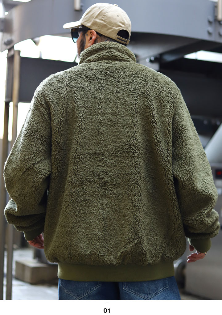 US古着◆ボアフリース ブルゾン カーキグリーン メンズL-XL STAPLE アウター 長袖 ボア フリース ブルゾン メンズ 春秋冬用