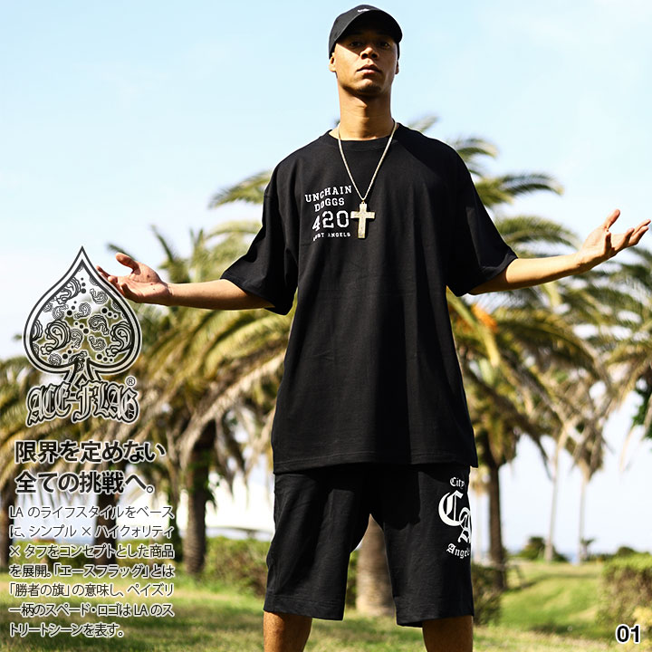 入手困難 即納 エースフラッグ ACEFLAG セットアップ 半袖 大麻 ACE FLAG 上下セット 半袖 ブランド Tシャツ ハーフパンツ