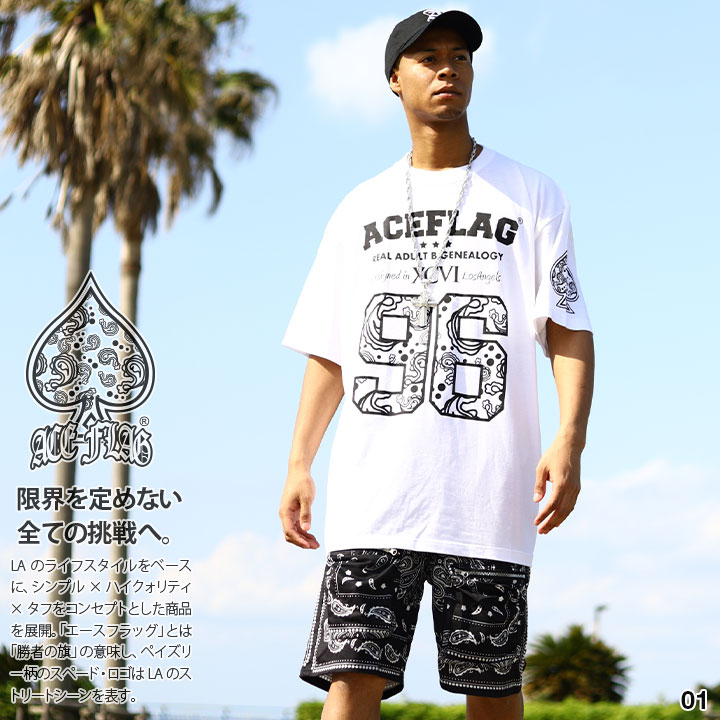 ACE FLAG 上下セット 半袖 Tシャツ ハーフパンツ 上下 メンズ 白/黒