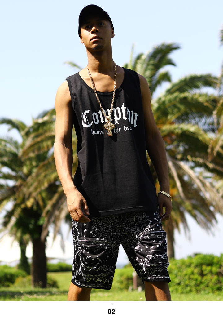 ACE FLAG 上下セット ノースリーブ ハーフパンツ メンズ 白/黒 大きい