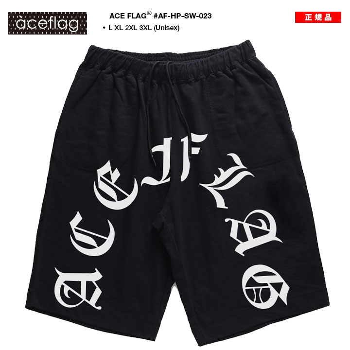ACEFLAG ハーフパンツ スウェット 裏パイル 半ズボン 短パン メンズ 黒