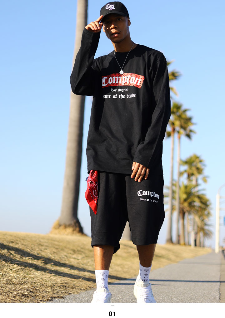 ACE FLAG 上下セット 長袖 ロンT スウェット ハーフパンツ メンズ 黒