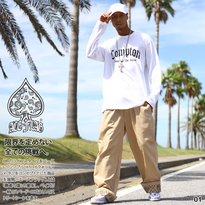 ACE FLAG 上下セット 長袖 ロンT チノパン ロングパンツ セットアップ メンズ 大きいサイズ エースフラッグ Compton コンプトン ペイズリー 柄 ビッグシルエット b系 ファッション ストリート系 新作 AF-SE-LT-050 ACE FLAG 上下セット 長袖 ロンT チノパン ロングパンツ セットアップ
