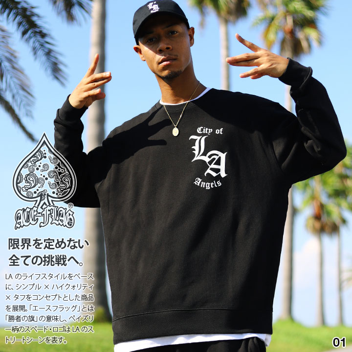 【カッコいい全６色★】  Flagロゴトレーナー★ 楽天市場】ACE FLAG ロンT Los Angeles LA ロゴメンズ 春秋冬用