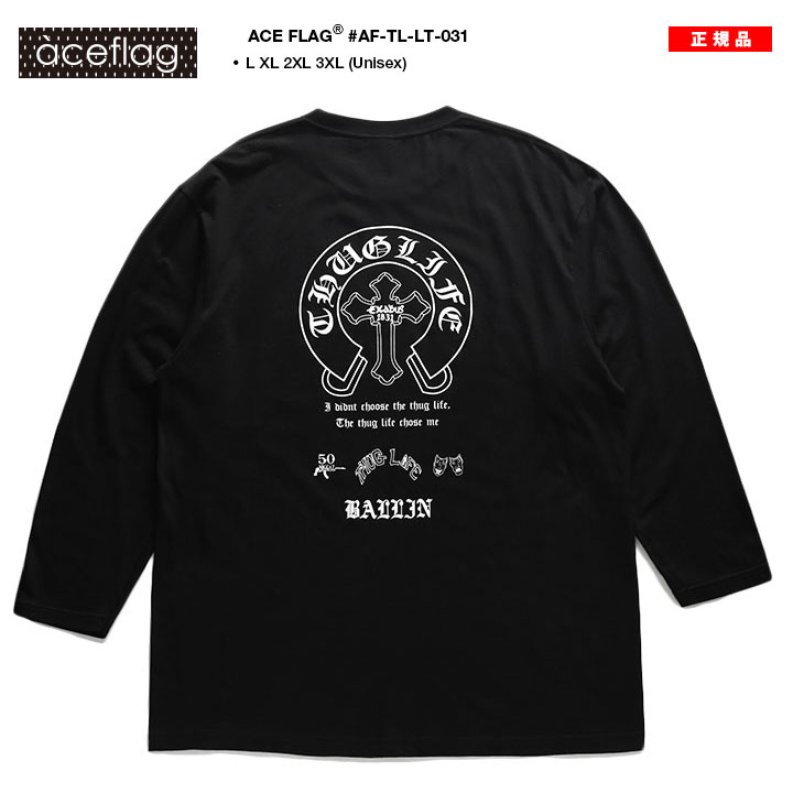 ACE FLAG ロンT メンズ 黒 大きいサイズ エースフラッグ Tシャツ 長袖