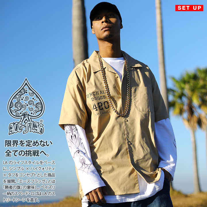 ACE FLAG セットアップ 重ね着 半袖シャツ 長袖 ロンT ブランド