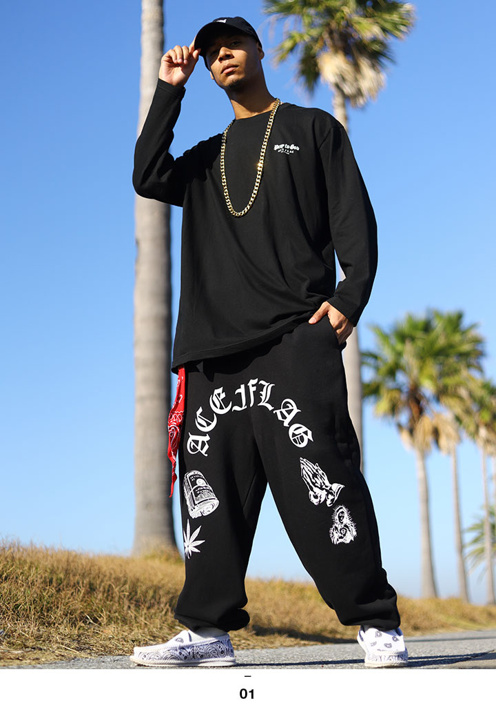 ACE FLAG 上下セット 長袖 メンズ 白/黒 大きいサイズ エースフラッグ セットアップ ロンT 上下 聖母 マリア 聖母マリア プレイングハンズ ローライダー チカーノ 祈る手 b系 ヒップホップ ファッション ストリート系 ハイ 新作 AF-SE-LT-098 ACE FLAG 上下セット 長袖 メンズ 白/黒 大きいサイズ エースフラッグ