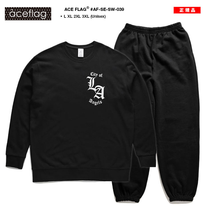 ACE FLAG 上下セット 長袖 スケボー メンズ 黒 大きいサイズ エースフラッグ セットアップ トレーナー スウェット 上下 Compton コンプトン LA ローライダー チカーノ b系 ヒップホップ ファッション ストリート系 ハイ 新作 AF-SE-SW-038 ACE FLAG 上下セット 長袖 スケボー メンズ 黒 大きいサイズ エース