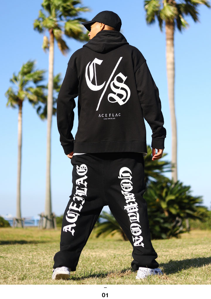 ACE FLAG 上下セット 長袖 メンズ 黒 大きいサイズ エースフラッグ セットアップ パーカー フーディ オールド文字 メッセージ Con Safos コンサフォス CSロゴ リスペクト b系 ヒップホップ ファッション ストリート系 ハイ 新作 AF-SE-PA-055 ACE FLAG 上下セット 長袖 メンズ 黒 大きいサイズ エースフラッグ
