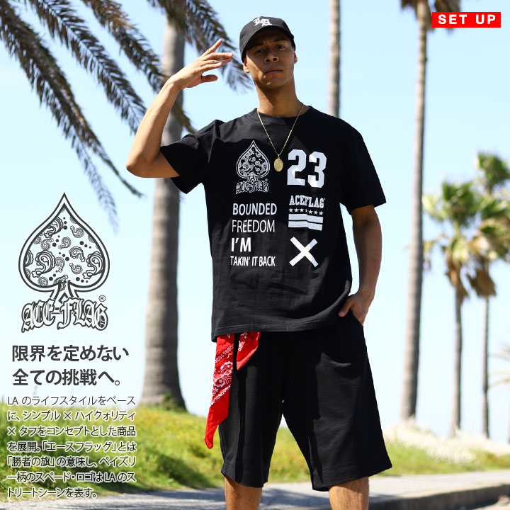 ストリート 半袖セットアップ ACE FLAG 上下セット 半袖 ブランド T