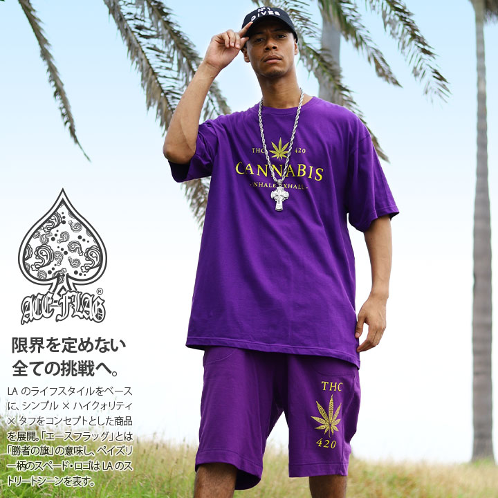 入手困難 エースフラッグ ACEFLAG セットアップ 半袖 大麻 ACE FLAG 上下セット 半袖 ブランド Tシャツ ハーフパンツ