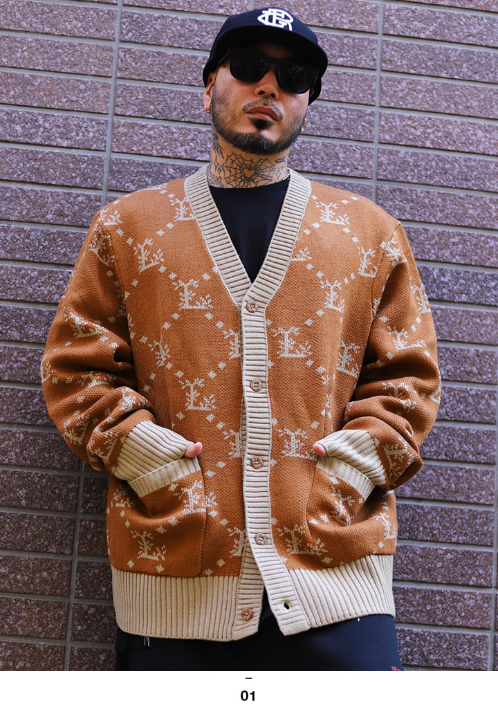 LRG ニット セーター 長袖 カーディガン メンズ 春秋冬用 カーキ