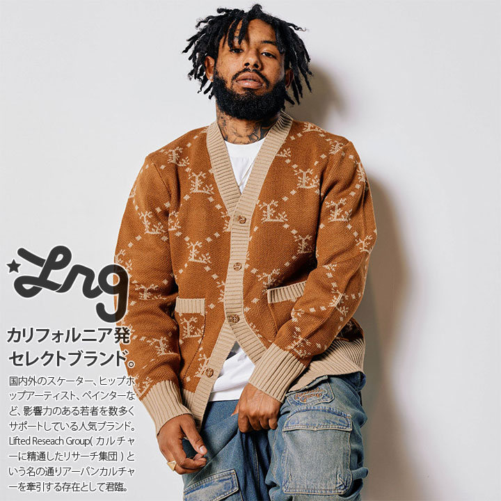 LRG ニット セーター 長袖 カーディガン メンズ 春秋冬用 カーキ