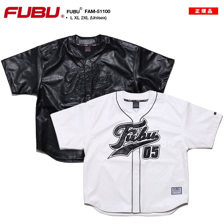 トップス FUBU Baseball Shirt XXL FUBU ベースボールシャツ 半袖 レザー 野球 ゲームシャツ ボタン