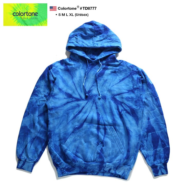カラートーン colortone USA製 タイダイ染め ビッグ パーカー 青 colortone タイダイ 柄 パーカー ブランド 長袖 裏起毛 フーディ