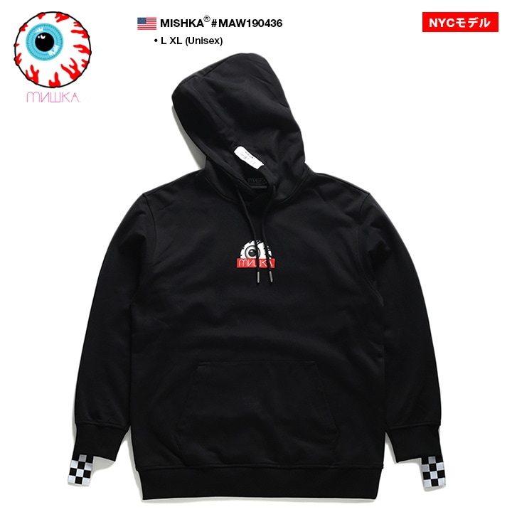 ミシカ MISHKA フードパーカー スウェット 長袖 メンズ 黒 L XL