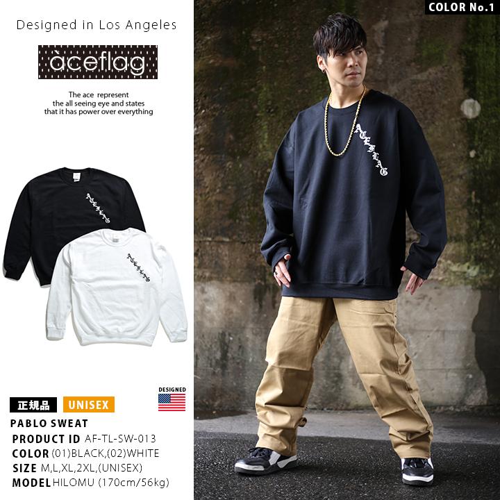 B系 ヒップホップ ストリート系 ファッション 服 メンズ レディース スウェット Af Tl Sw 013 エースフラッグ Aceflag Pablo パブロ 長袖 トレーナー ビッグシルエット オールドイングリッシュフォント Xl 2l Ll 2xl 3l Xxl 大きいサイズ 正規品 6 ギフト 本格派大人