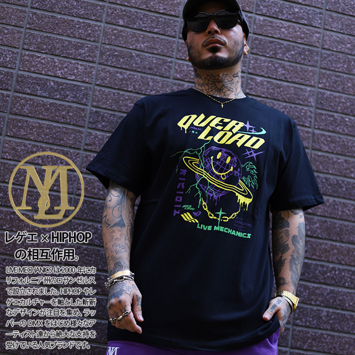 入手困難 送料無料 ライブメカニクス LIVE MECHANICS Tシャツ LIVE MECHANICS Tシャツ 半袖 メンズ 春夏用 黒 大きいサイズ