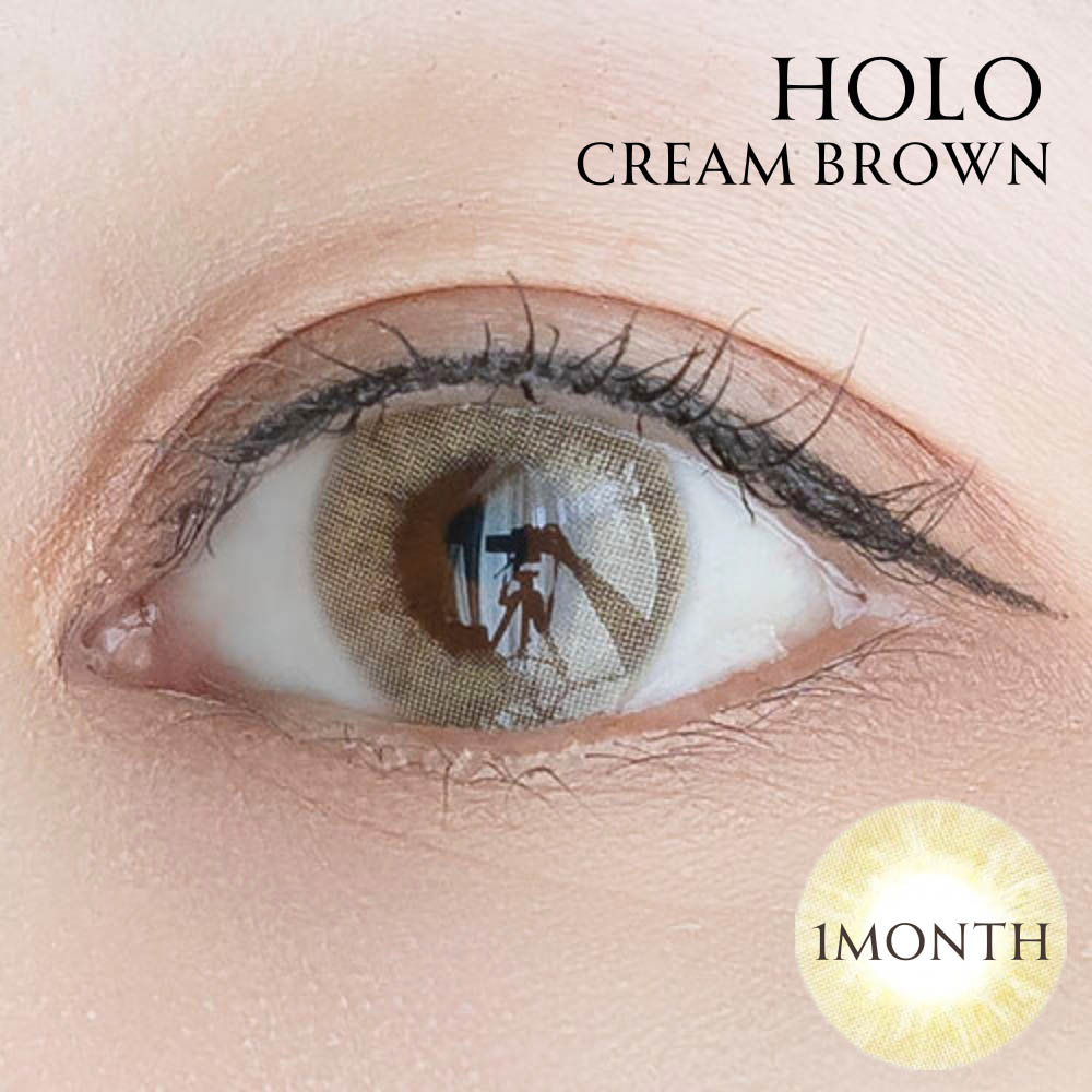 マンスリーホロ クリームブラウン HOLO CREAM BROWN｜フチなしシンプルなベージュカラコン｜1ケ月/～-8.00