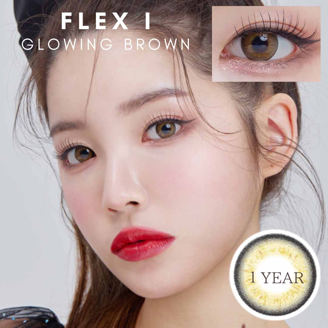 フレックスアイ グローイングブラウン｜6ヶ月～1年｜FLEX I Glowing BrownアイシャカラコンI-SHA ～－8.00/2枚入