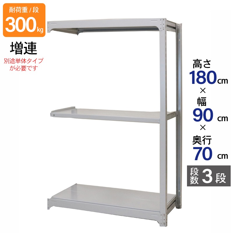 スチールラック 業務用 高さ180 幅90 奥行70cm 天地 3段 増連 中量 AMBL型 耐荷重 300kg/段 収納棚 棚 スチール棚 ラック 日本製 アサカ ホワイト グレー 大型収納 店舗 倉庫 整理棚 事務所 物品棚 バックヤード 強力 組立ラック