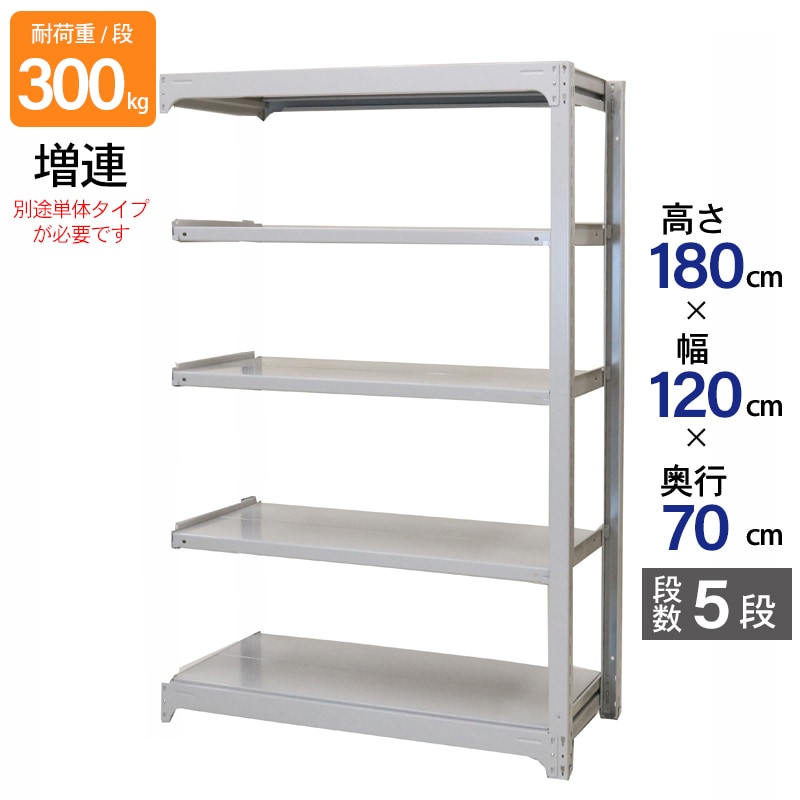 スチールラック 業務用 高さ180 幅120 奥行70cm 天地 5段 増連 中量 AMBL型 耐荷重 300kg/段 収納棚 棚 スチール棚 ラック 日本製 アサカ ホワイト グレー 大型収納 店舗 倉庫 整理棚 事務所 物品棚 バックヤード 強力 組立ラック
