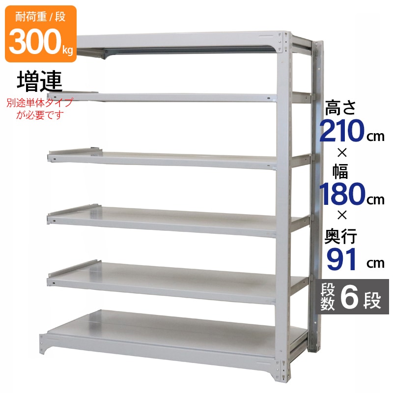 スチールラック 業務用 高さ210 幅180 奥行91cm 天地 6段 増連 中量 AMBL型 耐荷重 300kg/段 収納棚 棚 スチール棚 ラック 日本製 アサカ ホワイト グレー 大型収納 店舗 倉庫 整理棚 事務所 物品棚 バックヤード 強力 組立ラック