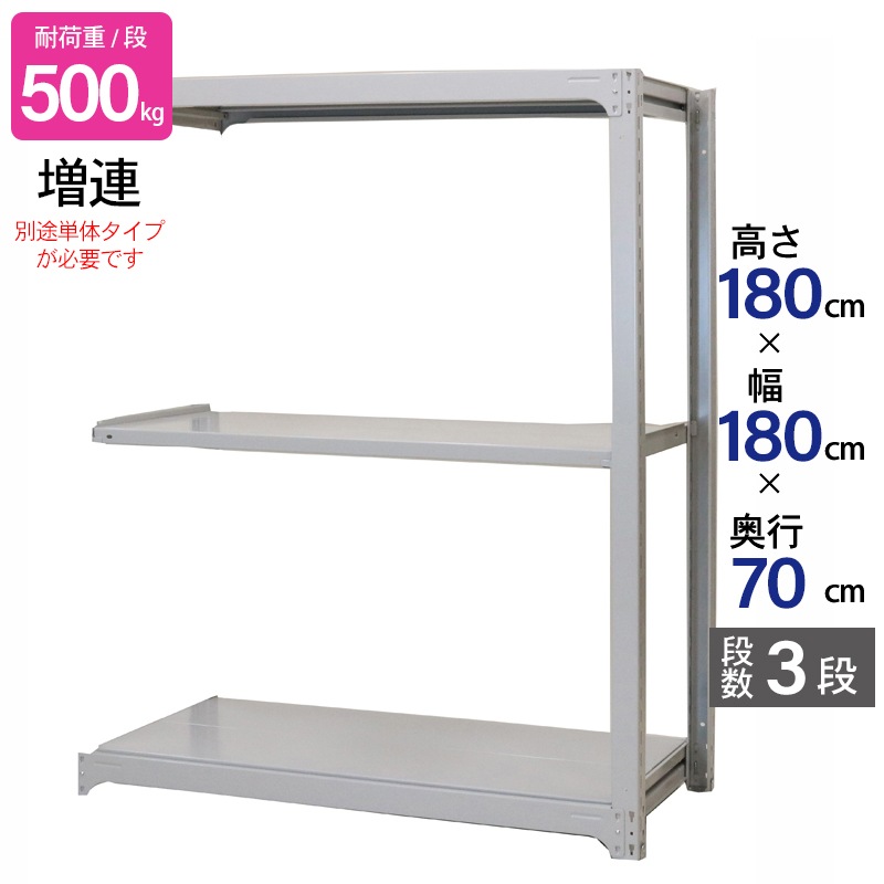 スチールラック 業務用 高さ180 幅180 奥行70cm 天地 3段 増連 中量 AMBH型 耐荷重 500kg/段 収納棚 棚 スチール棚 ラック 日本製 アサカ ホワイト グレー 大型収納 店舗 倉庫 整理棚 事務所 物品棚 バックヤード 強力 組立ラック
