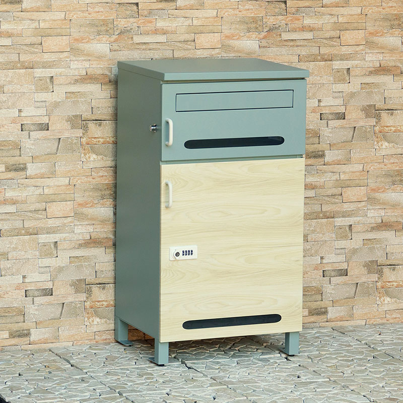 MOJYU モジュ 宅配ボックス付ポストSaraサーラ PBX-074 ブルーグレー/ホワイト木目