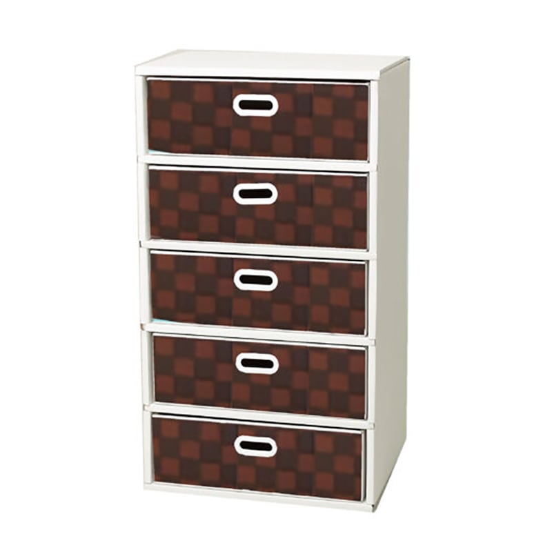 マツダ紙工業 オリジナルチェスト 5段Aタイプ タイル柄ブラウン