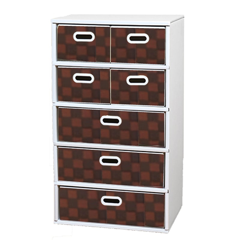 マツダ紙工業 オリジナルチェスト 5段Bタイプ タイル柄ブラウン