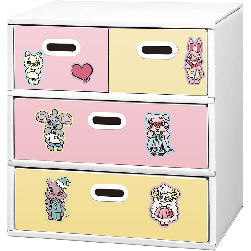 マツダ紙工業 お片付けチェスト 3段 ピンクイエロー